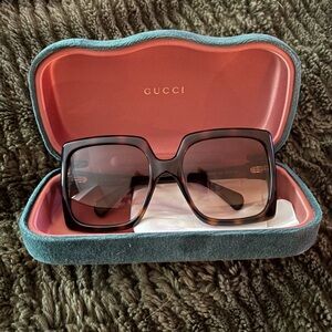 Gorgeous New Gucci Oversized Tortoise Brown Gradient Square Sunglasses